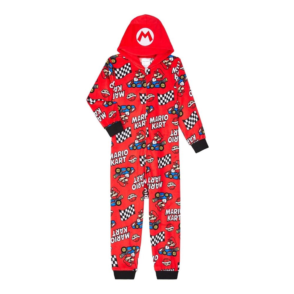T 10 Super Mario Boy's One-Piece Full-Zip Hooded Pajama  Suit Sleeper: 10-12